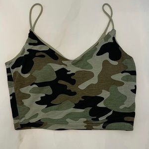 Camo cropped tank top with built it pads